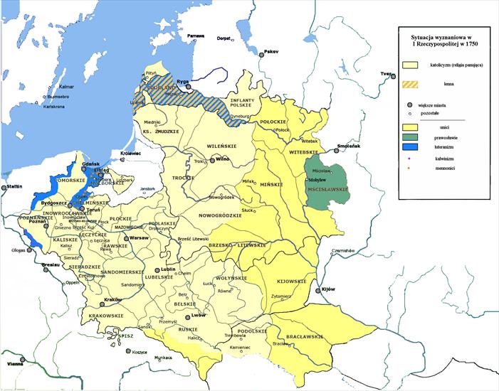 Historyczne mapy Polski - 1750 - Sytuacja wyznaniowa w I Rzeczypospolitej.PNG